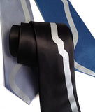 Pale grey on black, steel, french blue silk.