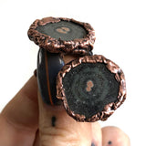 Smoky Solar Quartz Stalactite Slice Cufflinks, electroformed copper