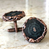 Solar Quartz Stalactite Slice Cufflinks, electroformed copper