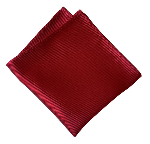 Garnet Red Pocket Square. Solid Color Fine-Stripe, No Print