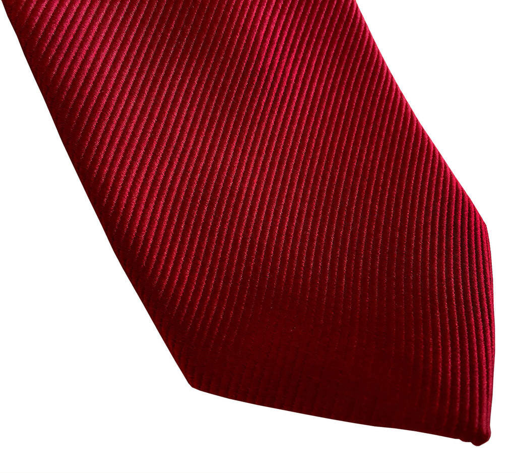 Garnet Red Necktie. Solid Color Fine-Stripe Tie, No Print