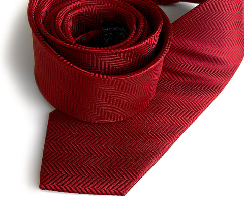 Garnet Red Herringbone Silk Necktie