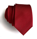 Deep red woven herringbone silk necktie