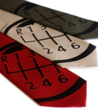 Gear shift necktie, red tie, champagne tie, olive tie.