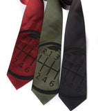 Gear Shift necktie: crimson, olive, charcoal.
