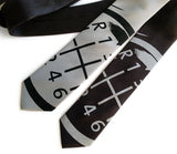 Gear Shift silk tie: black on silver; dove on black