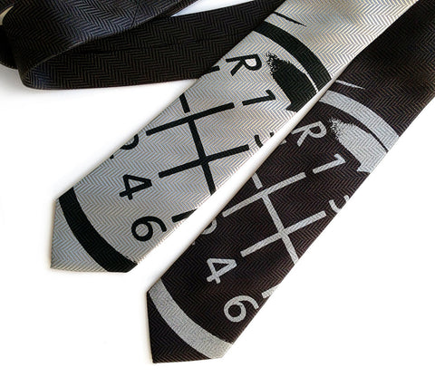 Gear Shift Necktie, herringbone silk tie.