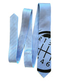Gear Shift silk tie: black on powder blue.