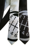 Gear Shift silk tie: black on silver; dove on black