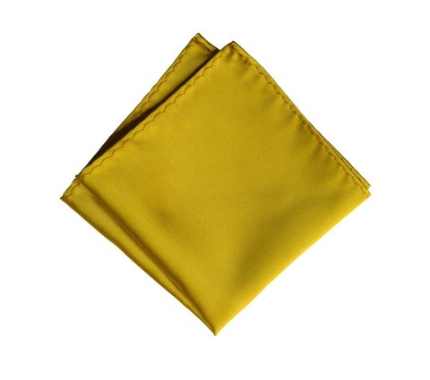 Gold Pocket Square. Medium Yellow Solid Color Satin Finish, No Print