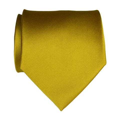 Gold Necktie. Medium Yellow Solid Color Satin Finish Tie, No Print