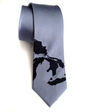 Great Lakes Map tie. Navy ink on steel.