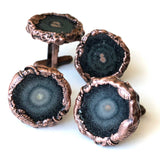 Smoky Solar Quartz Stalactite Slice Cufflinks, electroformed copper