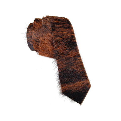 Black and Brown Brindle Hair-On Hide Leather Necktie
