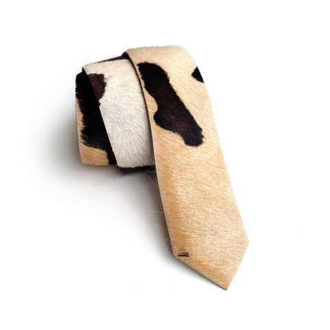 Painted Big Cat Hair-On Hide Leather Necktie