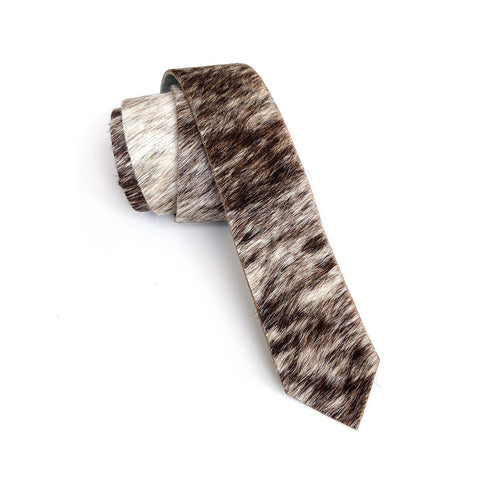 Salt and Pepper Brindle Hair-On Hide Leather Necktie