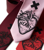 Anatomical Heart Necktie. Black ink on pink, burgundy, and red.