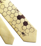 Pastel Yellow Honey Bee Linen Necktie. Honeycomb Print Tie, by Cyberoptix