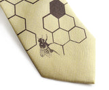 Butter and Chocolate Honey Bee Linen Necktie. Honeycomb Print Tie, by Cyberoptix
