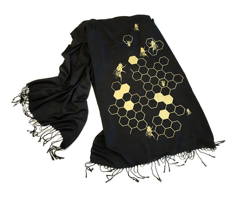 Honey Bee Scarf. Beehive linen-weave Pashmina