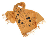 Honey Bee pashmina scarf, mustard yellow