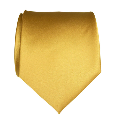 Honey Gold Necktie. Yellow Solid Color Satin Finish Tie, No Print