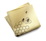 HoneyBee pocket square. Chocolate brown print on butter yellow (Paczki) silk & linen blend.