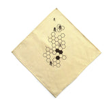 HoneyBee pocket square. Chocolate brown print on butter yellow (Paczki) silk & linen blend.
