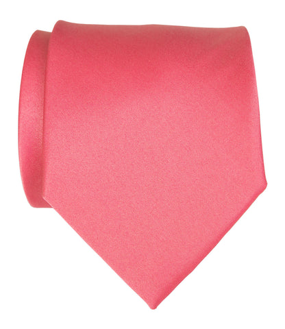 Honeysuckle Pink Necktie. Medium Pink Solid Color Satin Finish Tie, No Print