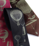 Hot Air Balloons Tie. Antique brass on black, dark brown, burgundy