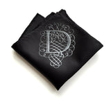 Monogram Filigree Font Black pocket square, letter D