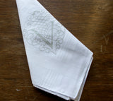  Dove grey ink on white cotton handkerchief.