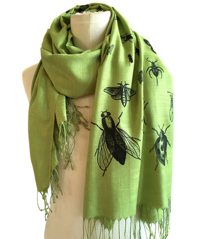 Insect Scarf. Bug print linen weave pashmina