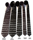 Brainwaves ties. White print on charcoal & black ties.