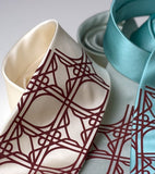 Crimson ink on ivory, seafoam, aqua. Standard width silk.