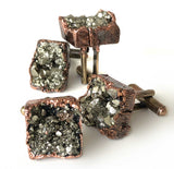 Pyrite Cufflinks. Electroformed copper & fool's gold cluster, raw stone cuff links