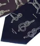 Sailing Knots navy blue silk necktie. "Knotical" tie.