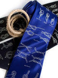 Sailing Knots royal blue silk necktie. "Knotical" tie.