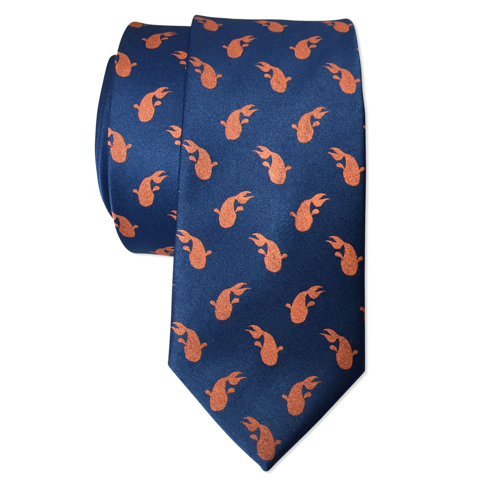 Koi Print Necktie, Tiny Koi Goldfish Print Tie Koi Orange On French Blue Silk / Standard