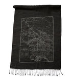 Los Angeles Map Linen-Weave Scarf. Dove Grey on Black Pashmina, by Cyberoptix