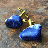 Lapis Lazuli Cufflinks, blue raw stone cuff links by Cyberoptix