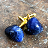 Lapis Lazuli Cufflinks, blue raw stone cuff links