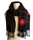 Laser scarf, red on black.