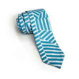 Blue and White Op Art Striped Leather Necktie