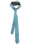 Blue and White Op Art Striped Leather Necktie