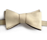 Cream Textured Leather Bow Tie