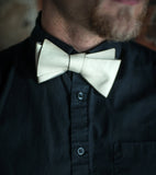 Cream Textured Leather Bow Tie