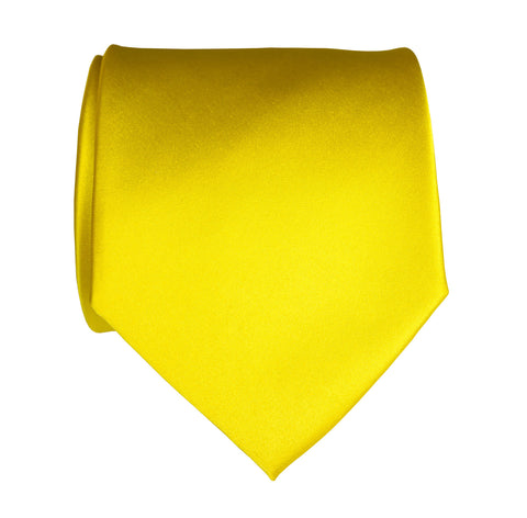 Lemon Yellow Necktie. Solid Color Satin Finish Tie, No Print