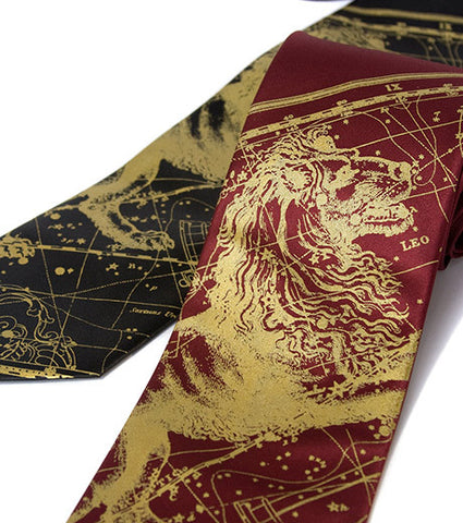 Leo Necktie, The Lion. Zodiac Constellation Star Chart Tie