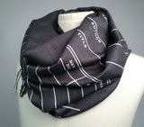Library Scarf. White on charcoal light pashmina.